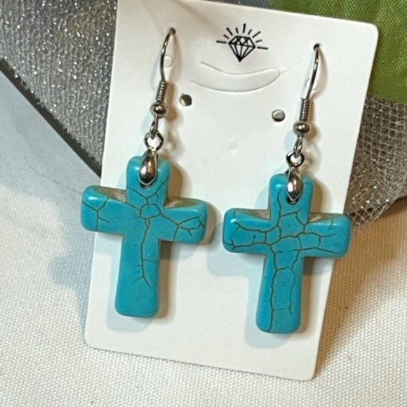 Turquois Cross Earrings - Picture 1 of 1